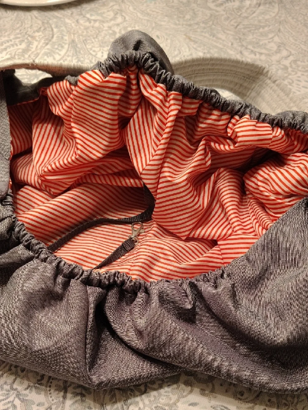 Top Paw Heather Gray Sling Carrier with Orange-Striped Lining